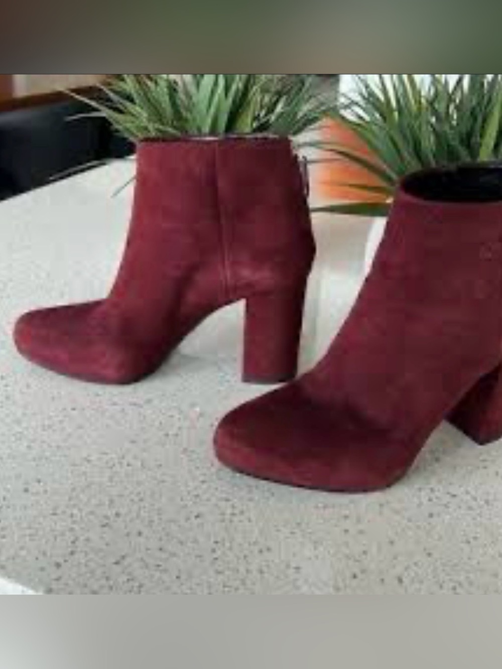 Prada Burgundy Suede Block Heel Ankle Booties